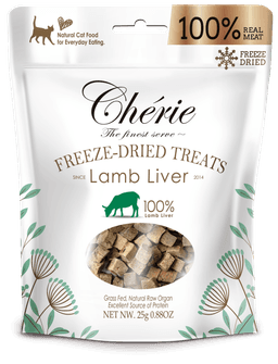 Chérie Freeze-Dried Treats Lamb Liver - CHFDCfrontside_RGBWHITE_LambLiver