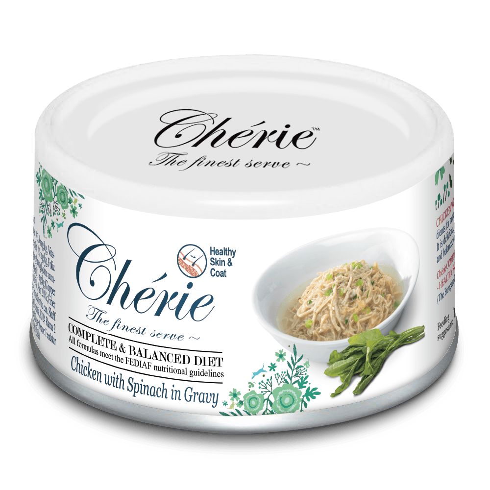 Chérie Complete and Balanced Diet Chicken with Spinach in Gravy 80g.