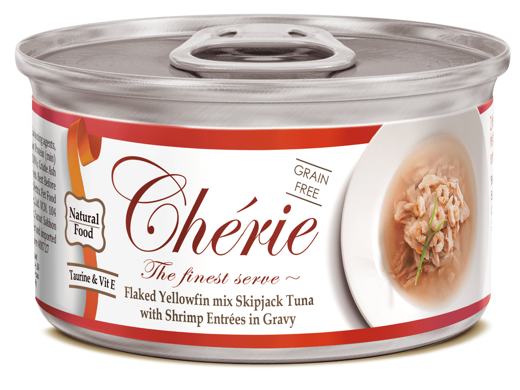 Chérie Basic Diet Flaked Yellowfin mix Skipjack Tuna with Shrimp Entrées in Gravy 80g. - Mieszankaztunczykaikrewetek