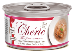 Chérie Basic Diet Flaked Yellowfin mix Skipjack Tuna with Wild Salmon Entrées in Gravy 80g. - Mieszankaztunczykailososia