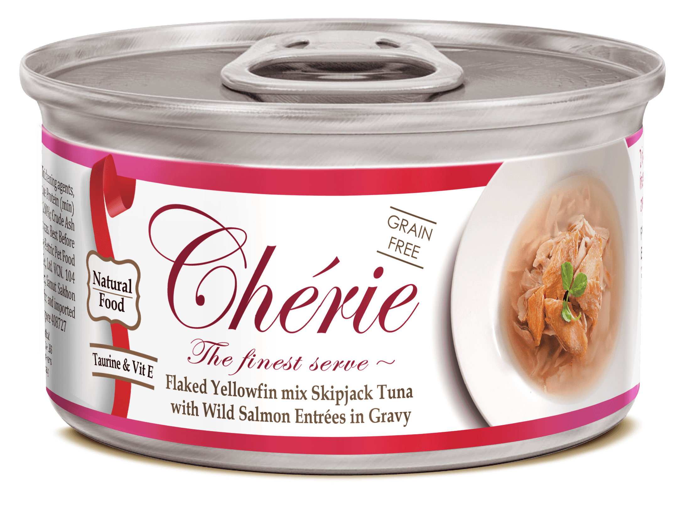 Chérie Basic Diet Flaked Yellowfin mix Skipjack Tuna with Wild Salmon Entrées in Gravy 80g. - Mieszankaztunczykailososia