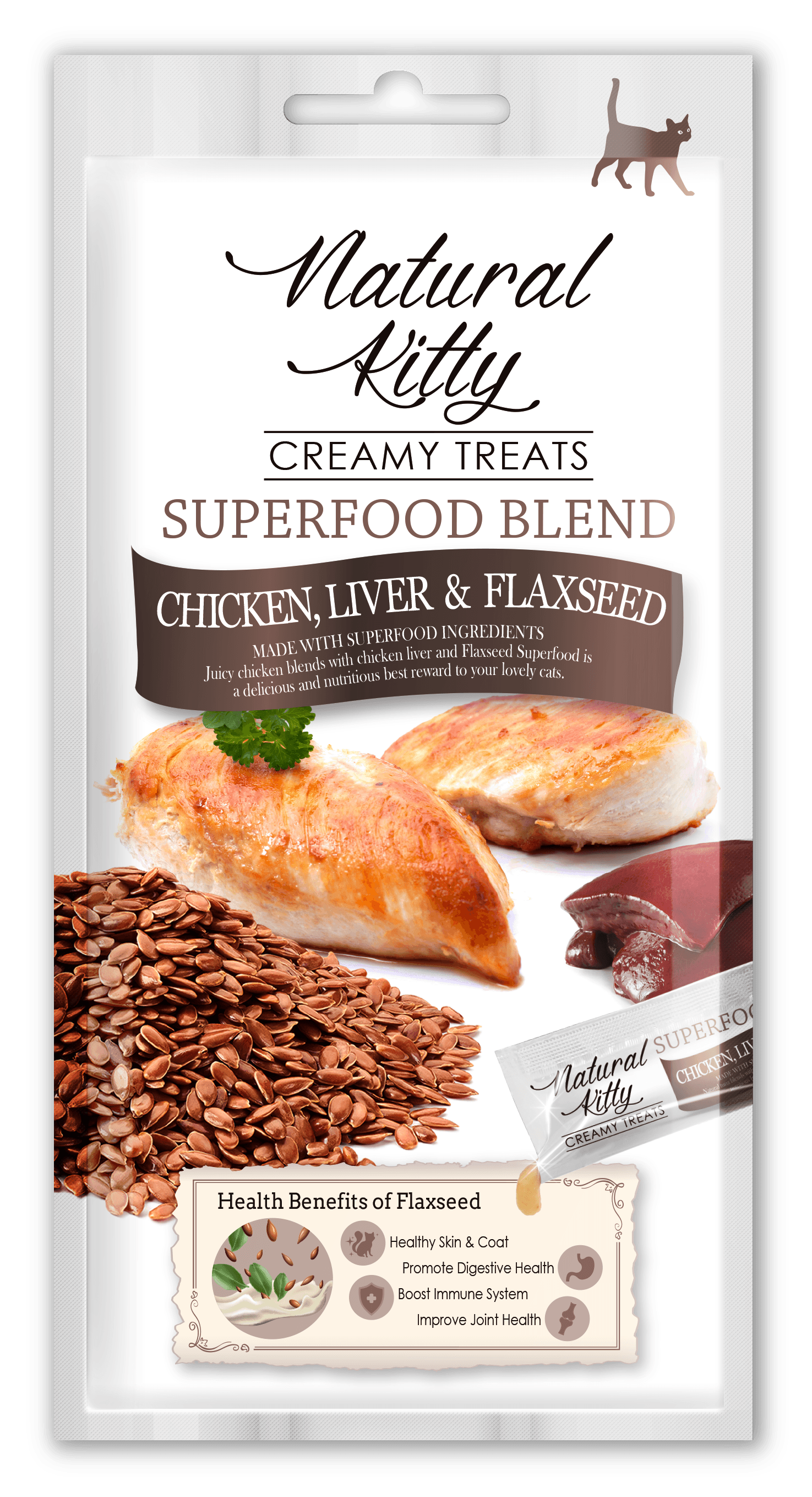 Natural Kitty Creamy Treats Superfood Blend Chicken and Chicken Liver with Flaxseeds - kremzmiesakurczaka_1